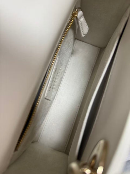 Pre-owned Certified Dior Small Lady Dior Cream White Lambskin Cannage with Light Golden Hardware, 2024, w/ full set