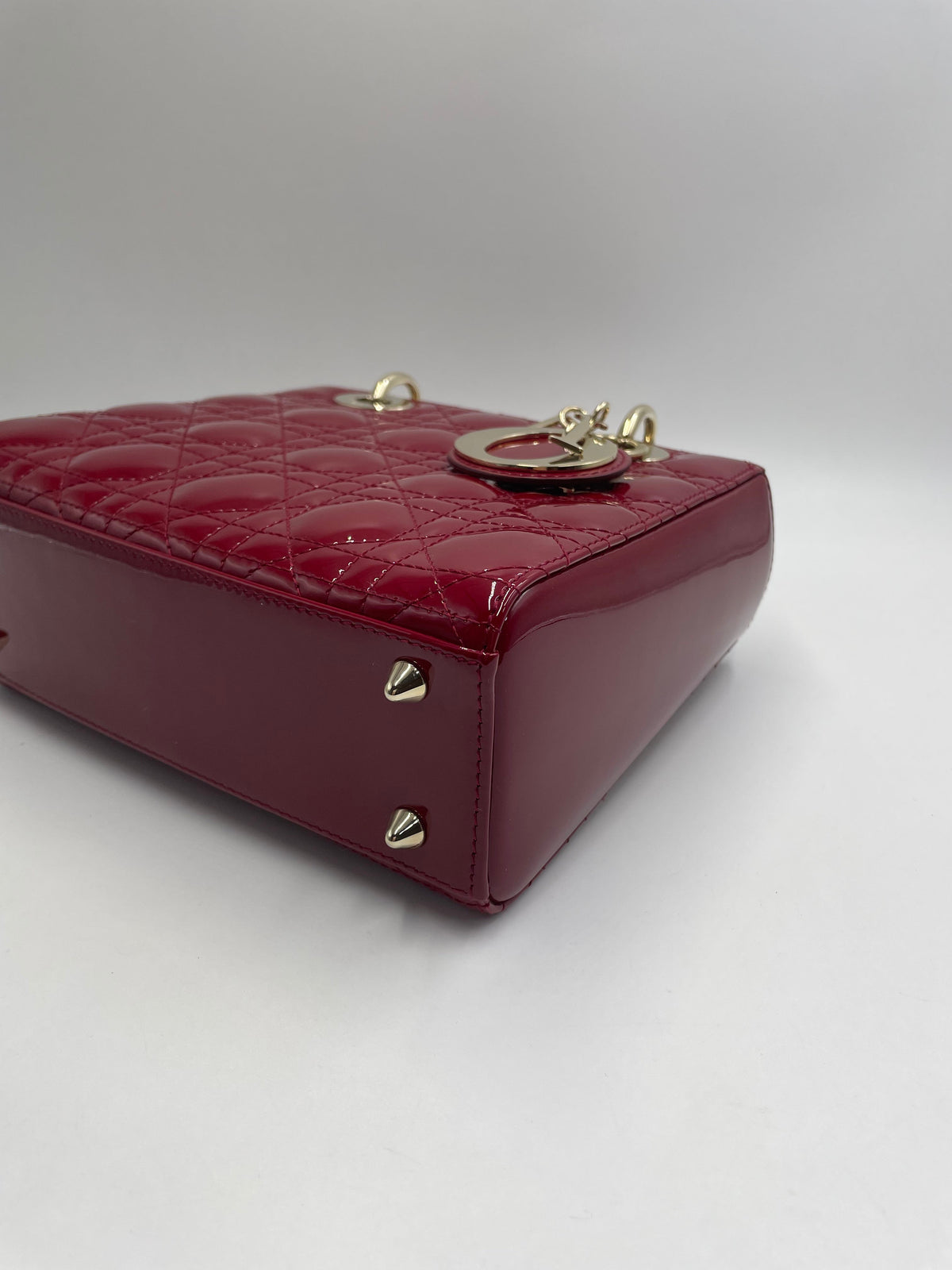 Pre-owned Certified Dior Small Lady Dior in Dark Cherry Red Patent Leather with Light Golden Hardware, 2020, w/ full set