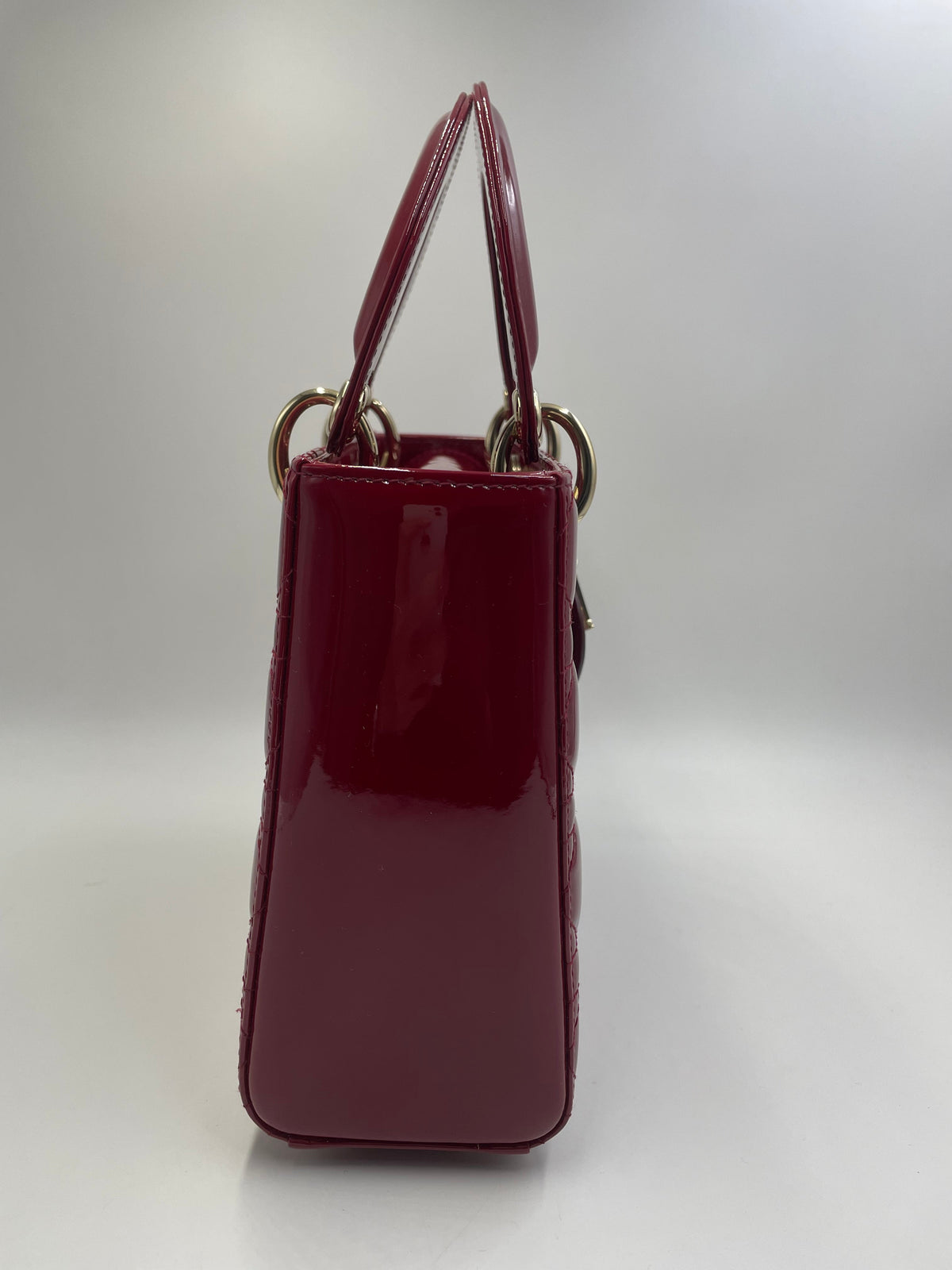 Pre-owned Certified Dior Small Lady Dior in Dark Cherry Red Patent Leather with Light Golden Hardware, 2020, w/ full set