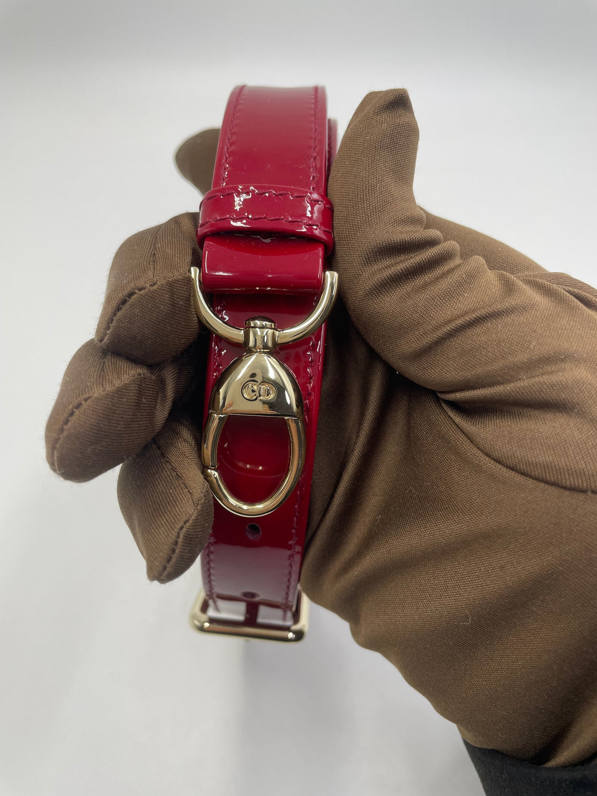 Pre-owned Certified Dior Small Lady Dior in Dark Cherry Red Patent Leather with Light Golden Hardware, 2020, w/ full set