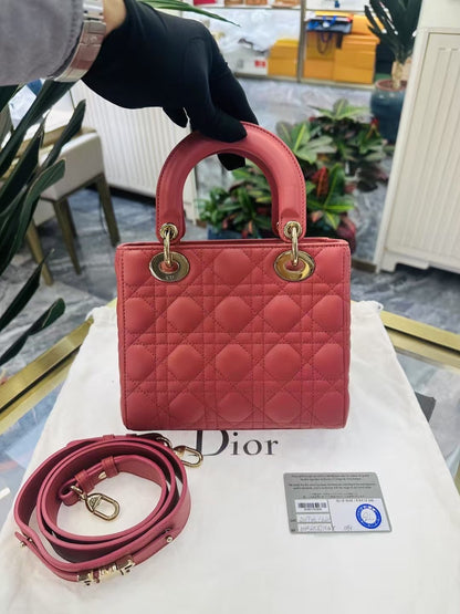 Pre-owned Certified Dior Small MyABC Lady Dior Lipstick Pink Lambskin Golden Hardware, 2020, w/ strap, Dior Card and dust bag
