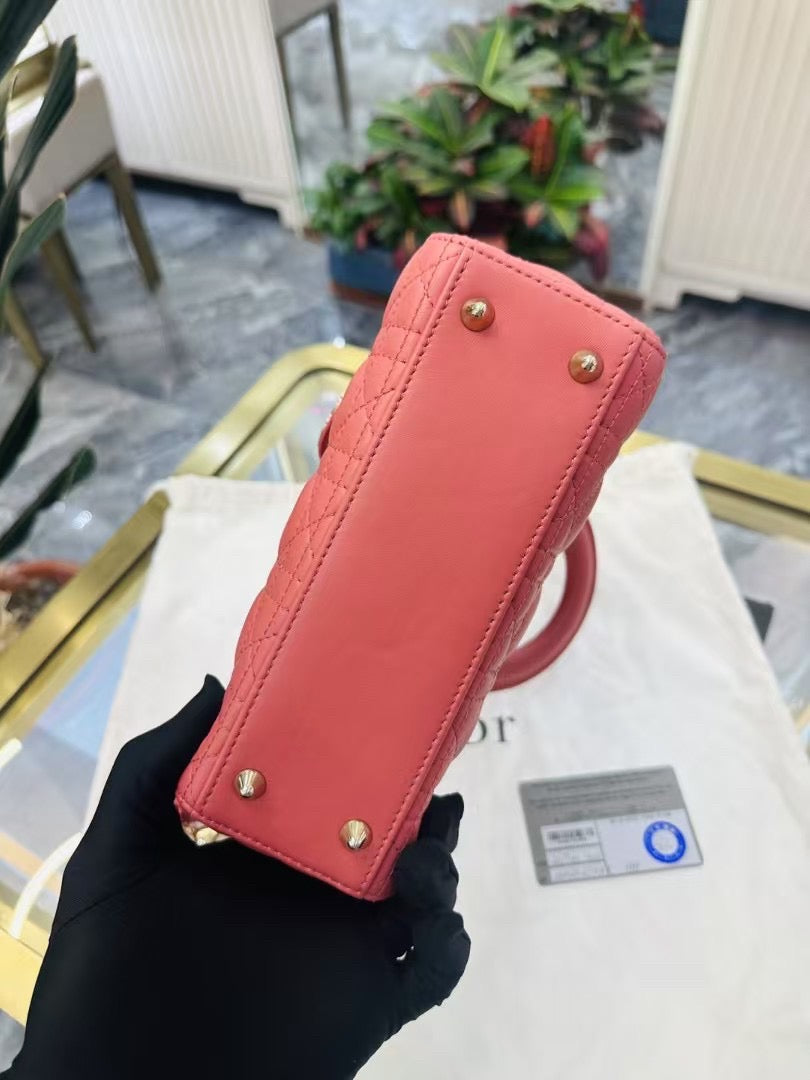 Pre-owned Certified Dior Small MyABC Lady Dior Lipstick Pink Lambskin Golden Hardware, 2020, w/ strap, Dior Card and dust bag