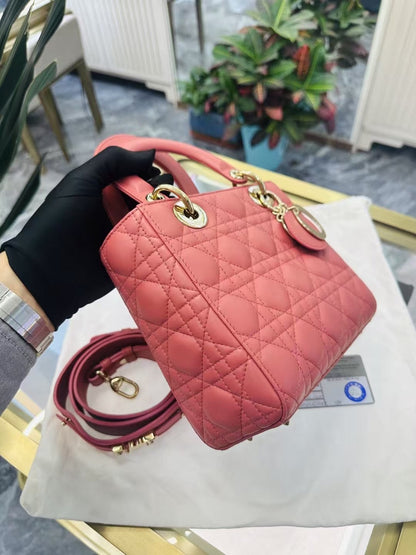 Pre-owned Certified Dior Small MyABC Lady Dior Lipstick Pink Lambskin Golden Hardware, 2020, w/ strap, Dior Card and dust bag