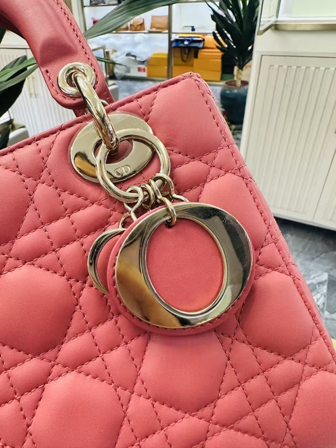 Pre-owned Certified Dior Small MyABC Lady Dior Lipstick Pink Lambskin Golden Hardware, 2020, w/ strap, Dior Card and dust bag