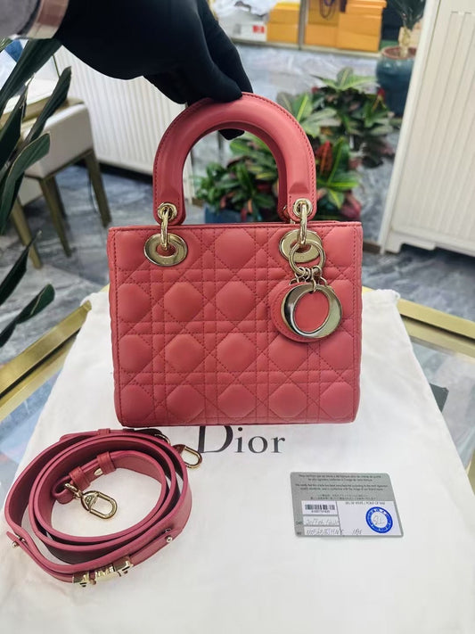 Pre-owned Certified Dior Small MyABC Lady Dior Lipstick Pink Lambskin Golden Hardware, 2020, w/ strap, Dior Card and dust bag