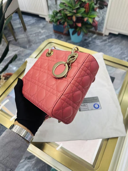 Pre-owned Certified Dior Small MyABC Lady Dior Lipstick Pink Lambskin Golden Hardware, 2020, w/ strap, Dior Card and dust bag
