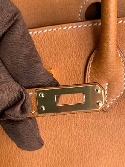 Pre-owned Certified Hermes Birkin 25 in 1H Toffee Peau Porc Pigskin with Golden Hardware, 2022, w/ Full Set