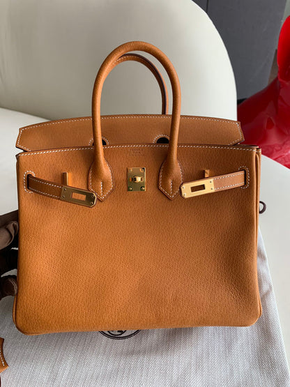 Pre-owned Certified Hermes Birkin 25 in 1H Toffee Peau Porc Pigskin with Golden Hardware, 2022, w/ Full Set