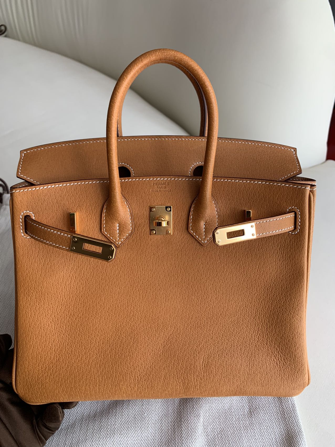 Pre-owned Certified Hermes Birkin 25 in 1H Toffee Peau Porc Pigskin with Golden Hardware, 2022, w/ Full Set