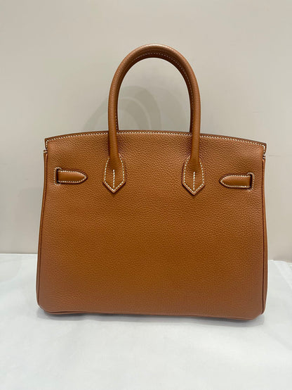 Pre-owned Certified Hermes Birkin 30 Golden Brown Togo Leather with Palladium Hardware, 2018 (C), w/ Full set