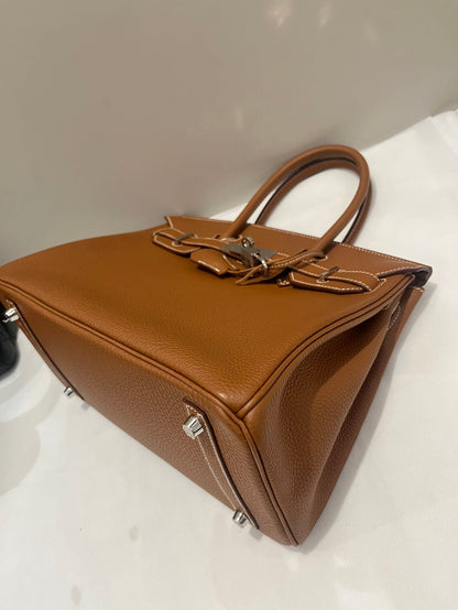 Pre-owned Certified Hermes Birkin 30 Golden Brown Togo Leather with Palladium Hardware, 2018 (C), w/ Full set