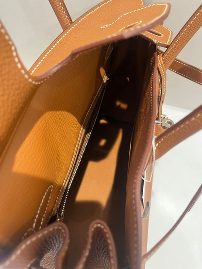 Pre-owned Certified Hermes Birkin 30 Golden Brown Togo Leather with Palladium Hardware, 2018 (C), w/ Full set