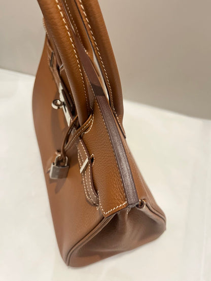 Pre-owned Certified Hermes Birkin 30 Golden Brown Togo Leather with Palladium Hardware, 2018 (C), w/ Full set