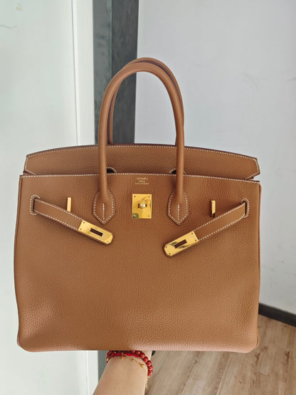 Pre-owned Certified Hermes Birkin 35 Golden Brown Togo with Golden Hardware, 2013 (Q), w/ lock&key, dust bag