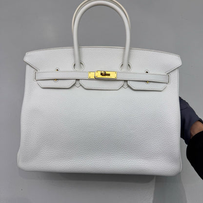 Pre-owned Certified Hermes Birkin 35 in Blanc Togo Leather with Golden Hardware, 2011, w/ lock & key, dust bag