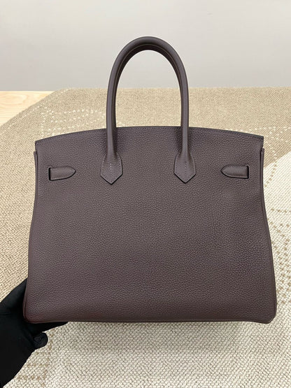 Pre-owned Certified Hermes Birkin 35 in Ebene Togo Leather with Silver Hardware, 2019, w/ full set