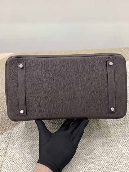 Pre-owned Certified Hermes Birkin 35 in Ebene Togo Leather with Silver Hardware, 2019, w/ full set