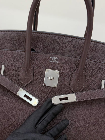 Pre-owned Certified Hermes Birkin 35 in Ebene Togo Leather with Silver Hardware, 2019, w/ full set