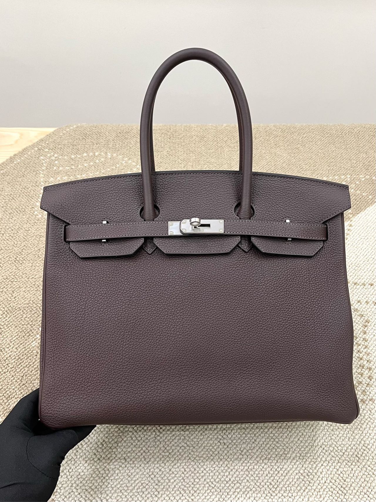 Pre-owned Certified Hermes Birkin 35 in Ebene Togo Leather with Silver Hardware, 2019, w/ full set