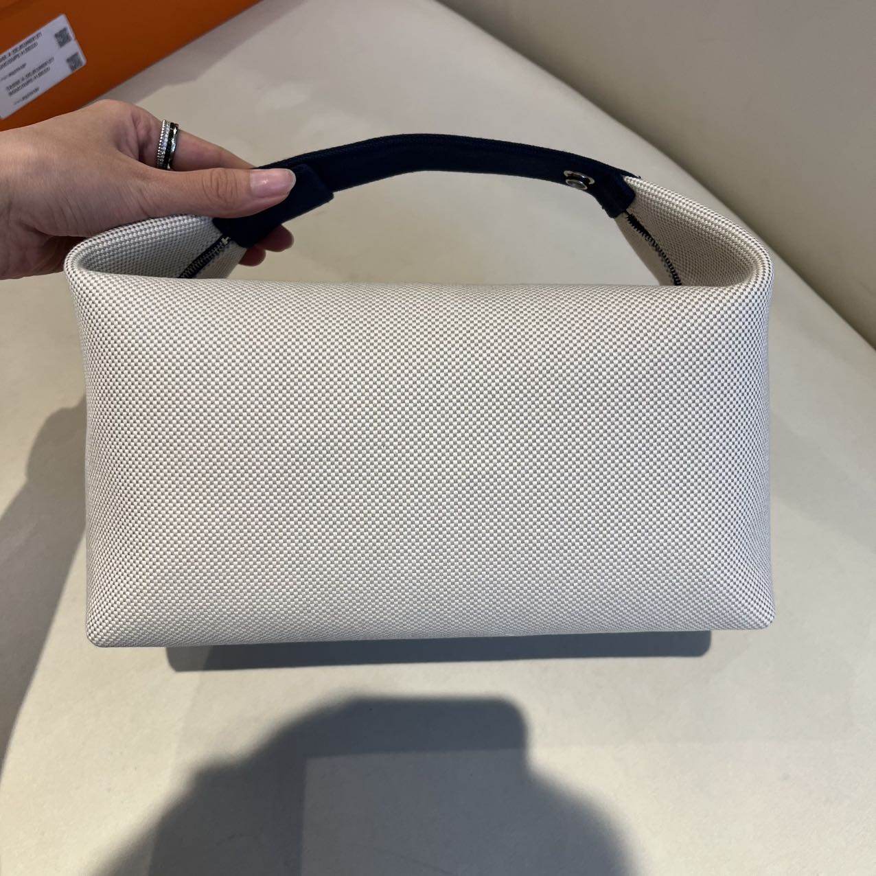Pre-owned Certified Hermes Bride a Brac Cabriole Pouch GM Canvas with Little Horse Embroidery, Navy Blue Strap, Not Used