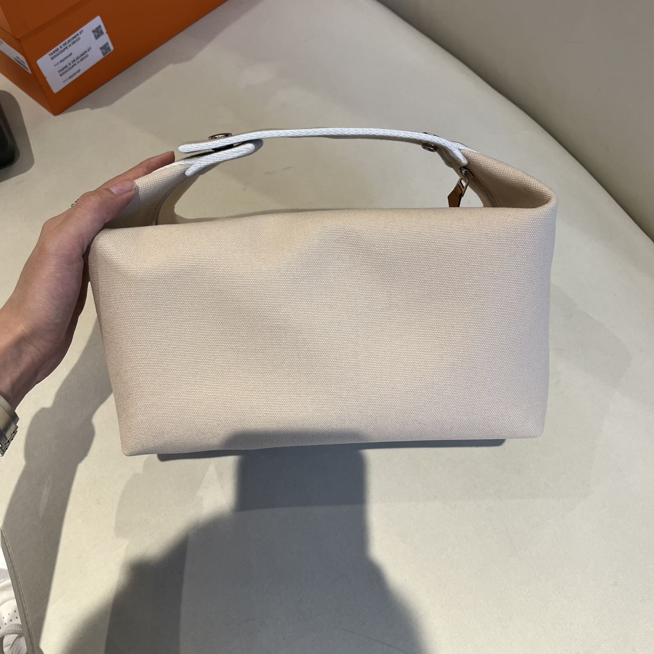 Pre-owned Certified Hermes Bride a Brac Pouch GM Canvas Oatmeal Color, Not Used