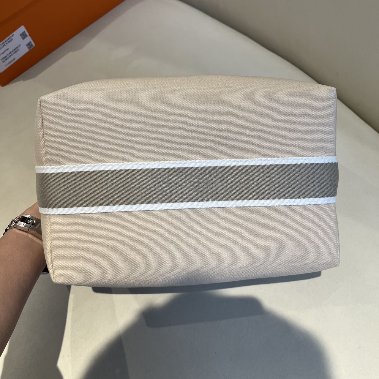 Pre-owned Certified Hermes Bride a Brac Pouch GM Canvas Oatmeal Color, Not Used