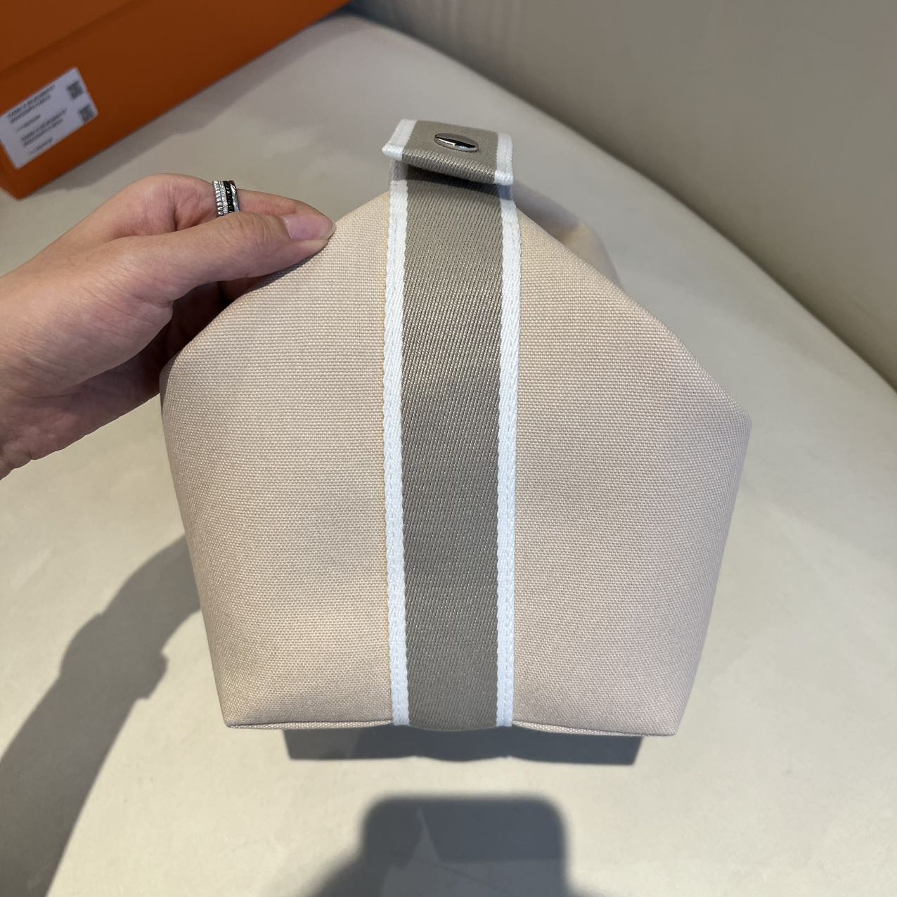 Pre-owned Certified Hermes Bride a Brac Pouch GM Canvas Oatmeal Color, Not Used