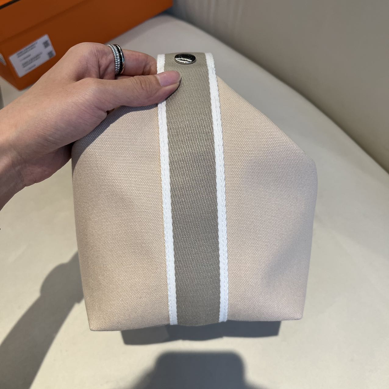 Pre-owned Certified Hermes Bride a Brac Pouch GM Canvas Oatmeal Color, Not Used