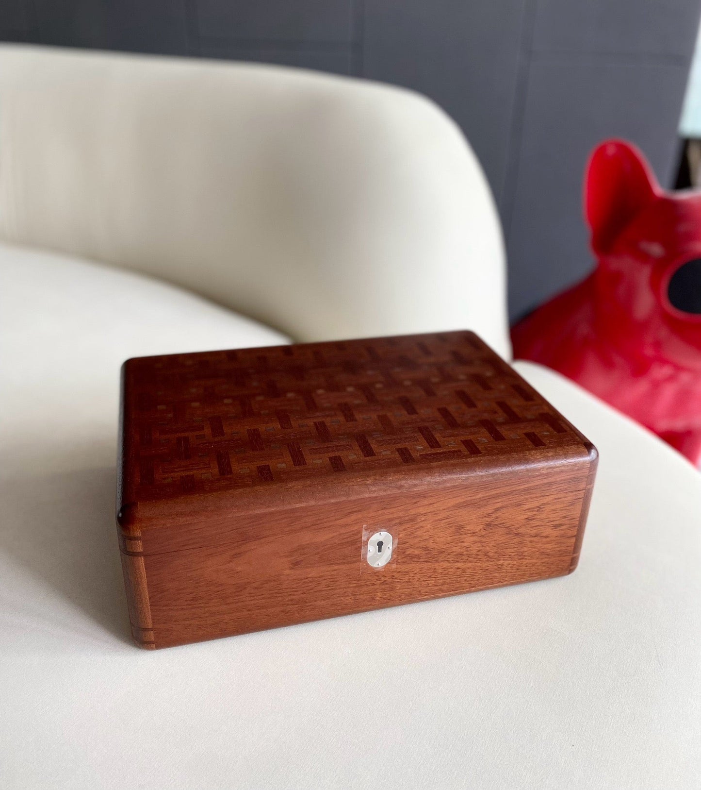 Pre-owned Certified Hermes Casaque Mosaique Poker Box, Not Used, in Wooden Box with Velvet Lambskin Lining