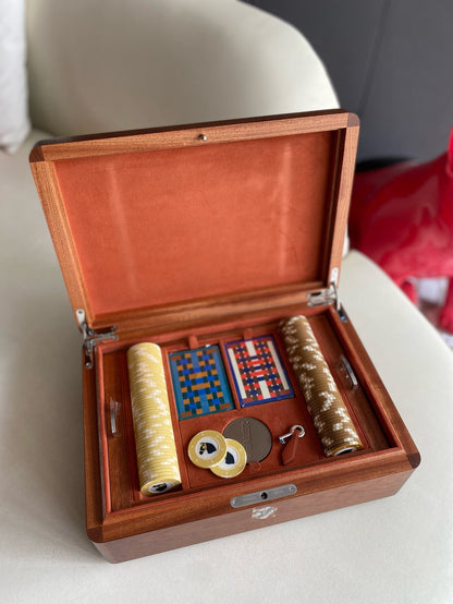 Pre-owned Certified Hermes Casaque Mosaique Poker Box, Not Used, in Wooden Box with Velvet Lambskin Lining