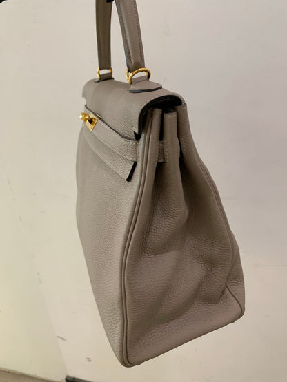 Pre-owned Certified Hermes Kelly 35 Retourne 81 Gris Tourterelle Togo with Golden Hardware, 2015 (T), w/ dust bag, lock&key, strap