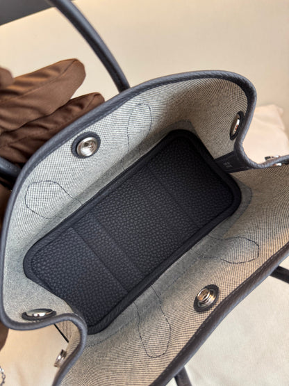 Pre-owned Certified Hermes Mini Garden Party 23 Canvas with Leather 85 Ardoise Grey, 2025 (K), Not Used, Full Set - Box, Dust Bag