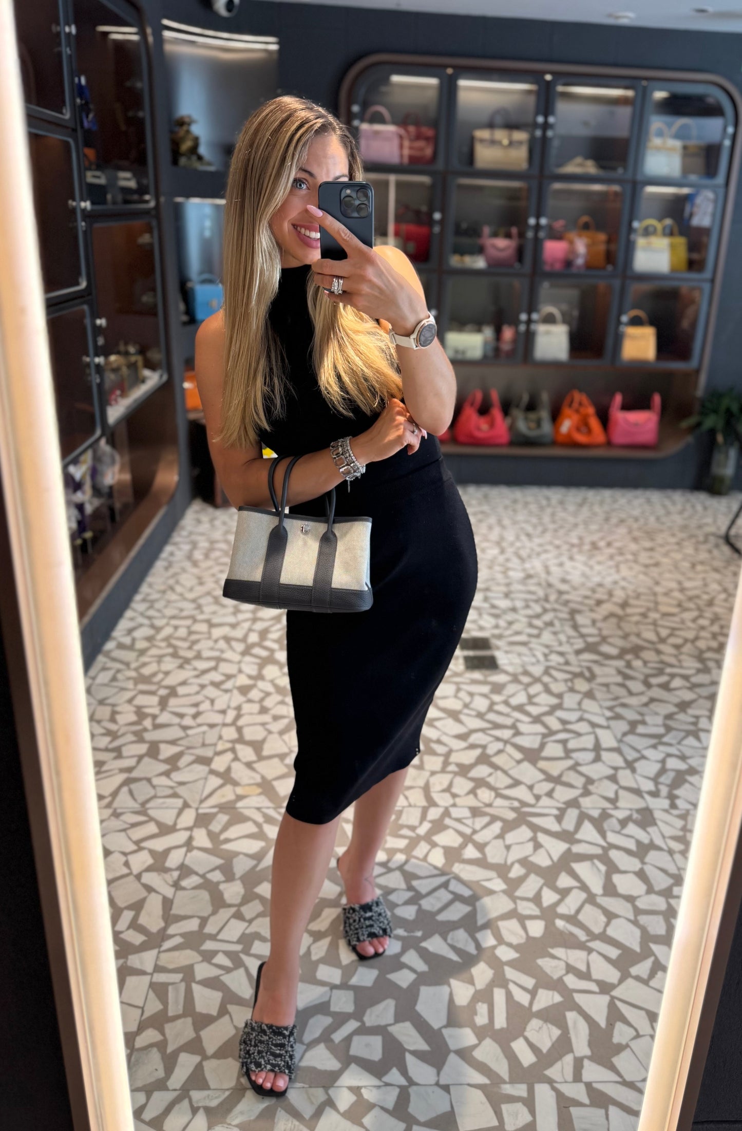 Pre-owned Certified Hermes Mini Garden Party 23 Canvas with Leather 85 Ardoise Grey, 2025 (K), Not Used, Full Set - Box, Dust Bag