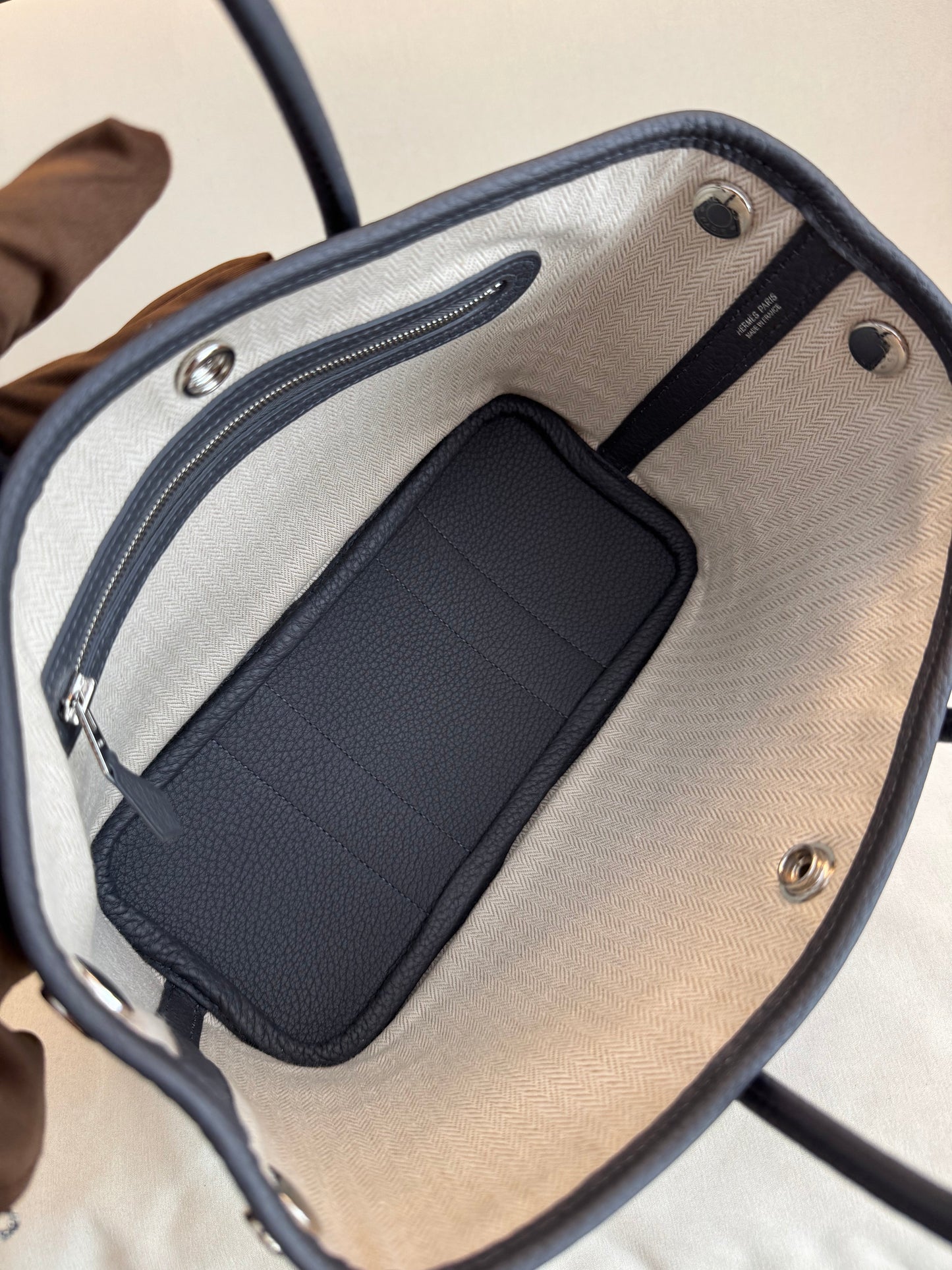 Pre-owned Certified Hermes Mini Garden Party 23 Clemence Leather 85 Ardoise Grey, 2024 (W), Not Used, Full Set - Box, Dust Bag