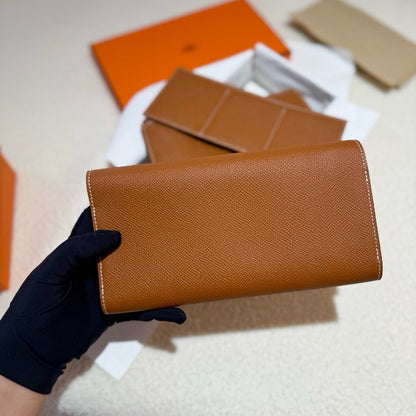 Pre-owned Certified Hermes Passant Wallet 3in1 Golden Brown Epsom, 2018, w/ box, felt protector