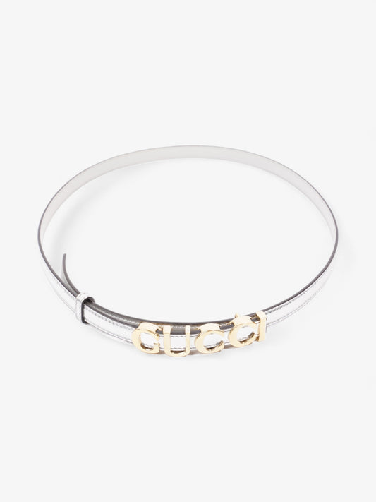 Gucci Buckle Thin Belt Silver Leather 85cm / 34"