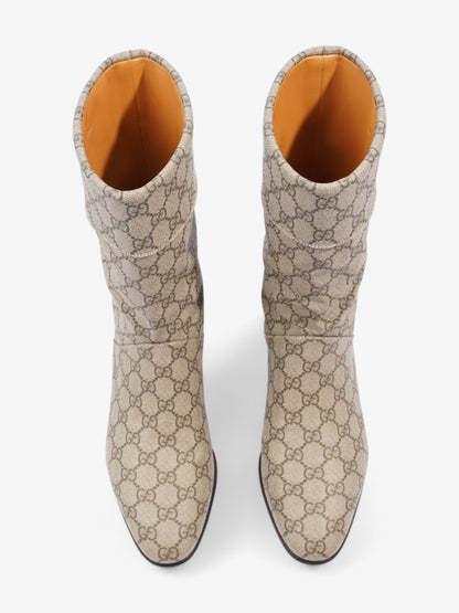 Gucci Heeled Ankle Boots 50mm Beige And Ebony GG Supreme Fabric EU 41 UK 7