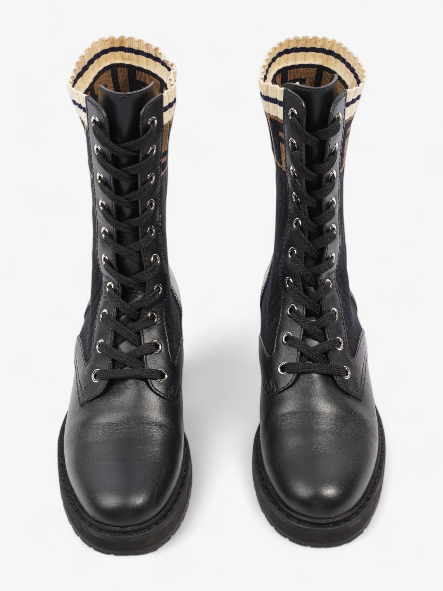 Fendi Rockoko Boots Black / Beige Leather EU 37.5 UK 4.5