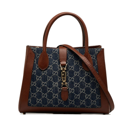 Blue Gucci Medium GG Denim Jackie 1961 Tote Satchel