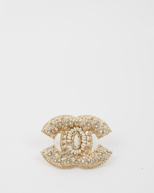 Chanel CC Gold Tone/White Brooche
