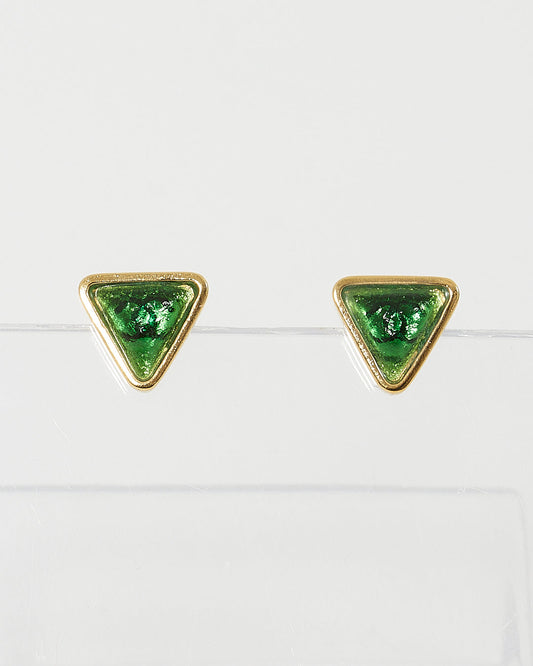 CHANEL CC Gold Tone Logo Pierce Earrings Gold/Green
