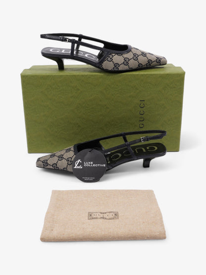 Gucci GG Slingback Pumps 35mm GG Supreme / Navy Blue Fabric EU 35 UK 2
