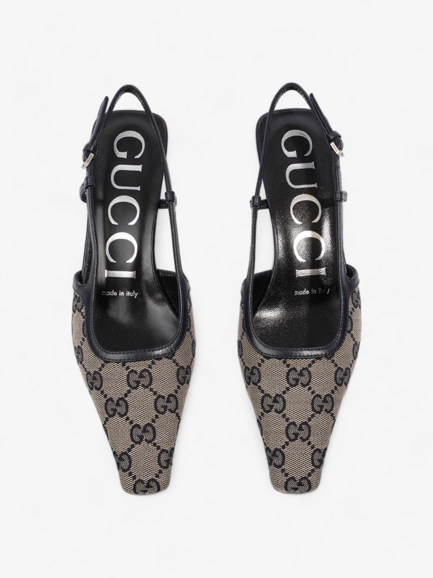 Gucci GG Slingback Pumps 35mm GG Supreme / Navy Blue Fabric EU 35 UK 2