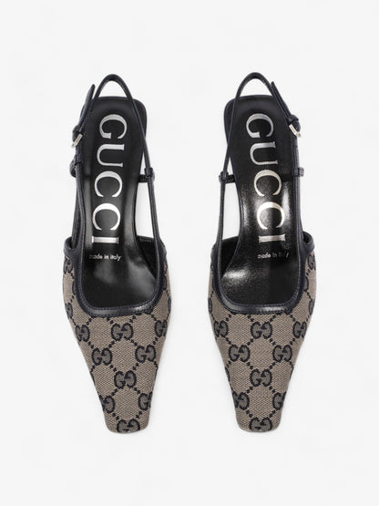 Gucci GG Slingback Pumps 35mm GG Supreme / Navy Blue Fabric EU 35 UK 2
