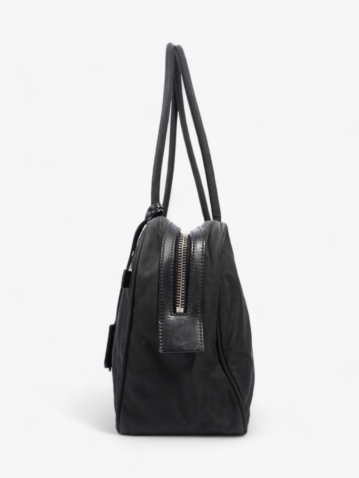Prada Triangle Logo Boston Front Pocket Black Nylon