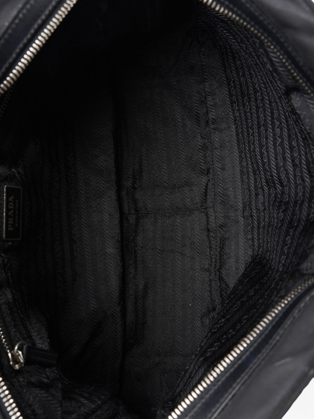 Prada Triangle Logo Boston Front Pocket Black Nylon