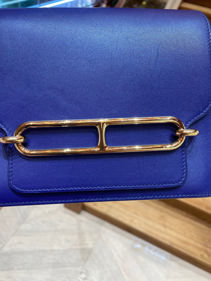 Pre-owned Hermes Roulis Mini M3 Ink Blue Swift Leather Golden Hardware, 2019
