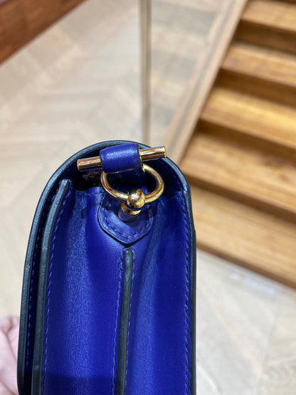 Pre-owned Hermes Roulis Mini M3 Ink Blue Swift Leather Golden Hardware, 2019