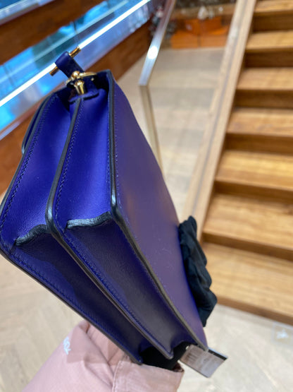 Pre-owned Hermes Roulis Mini M3 Ink Blue Swift Leather Golden Hardware, 2019