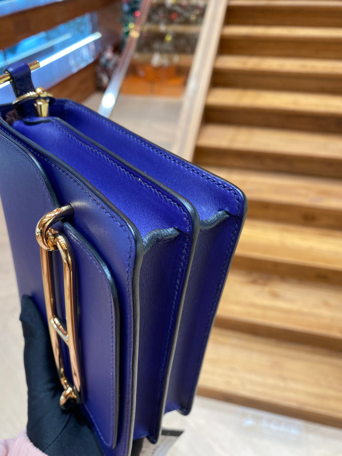 Pre-owned Hermes Roulis Mini M3 Ink Blue Swift Leather Golden Hardware, 2019